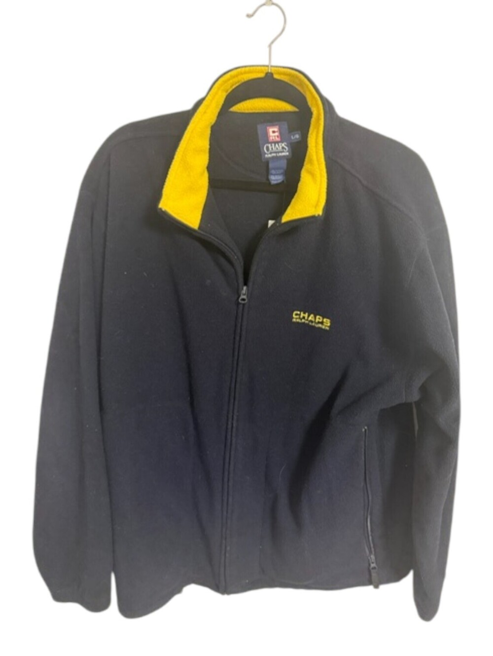 Chaps Ralph Lauren Navy Blue and Yellow Fleece Jacket Large